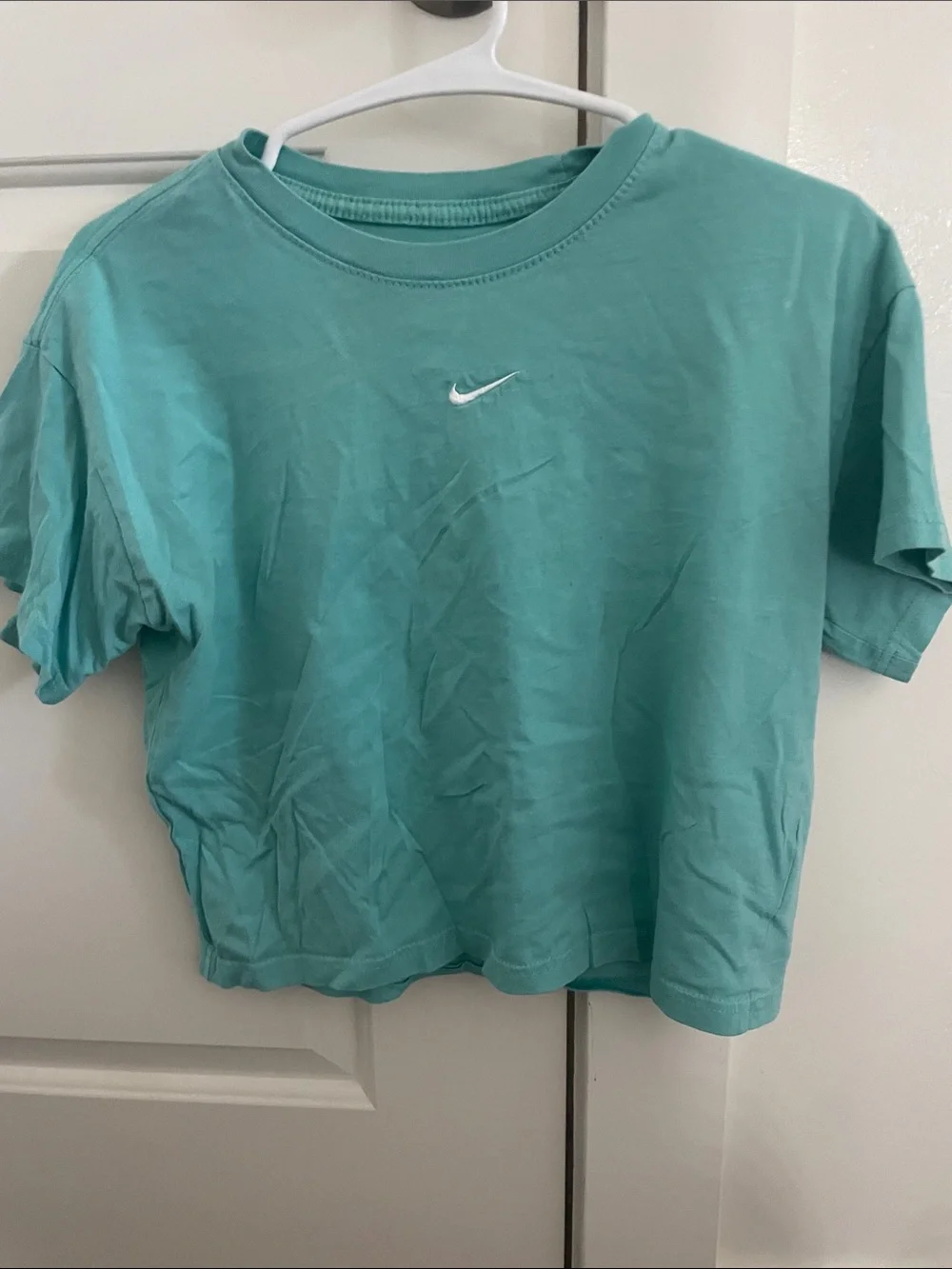 Nike Teal Cropped Crew Tee with White Swoosh